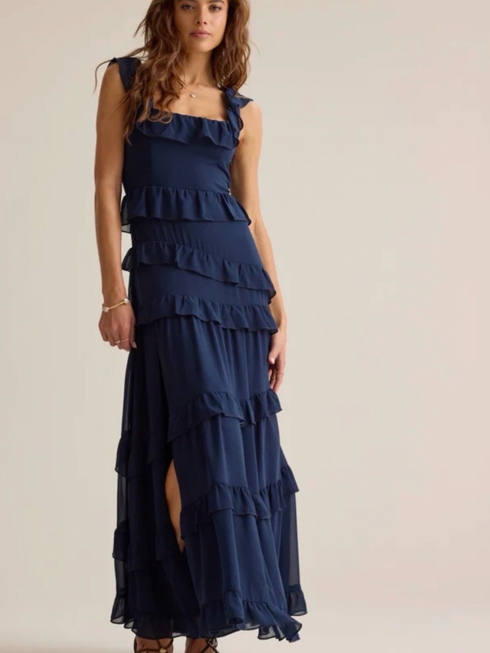 Altar'd State Navy Ruffle Tiered Maxi Dress